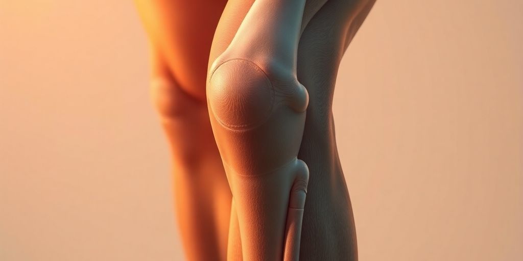 Photograph of a human left knee joint anatomy.