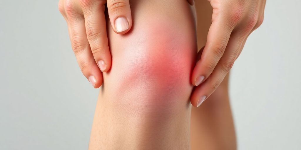 Close-up of inner knee with no swelling present.