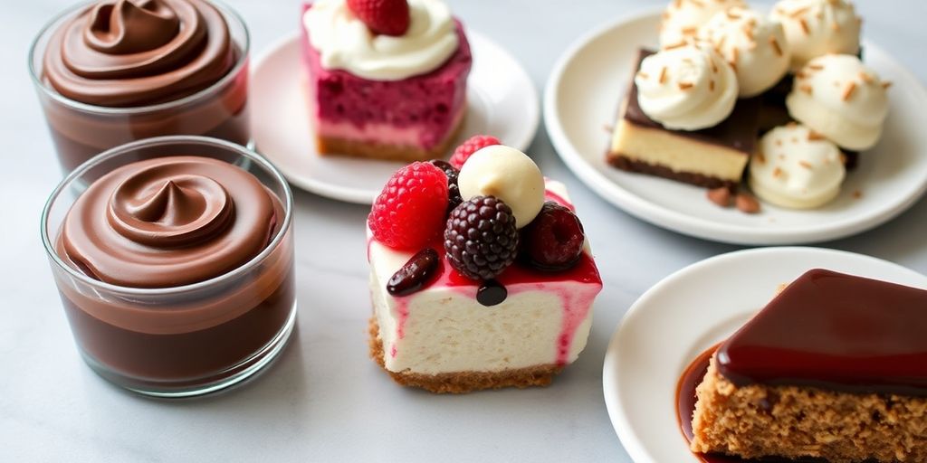 Assortment of delicious low carb desserts on a table.