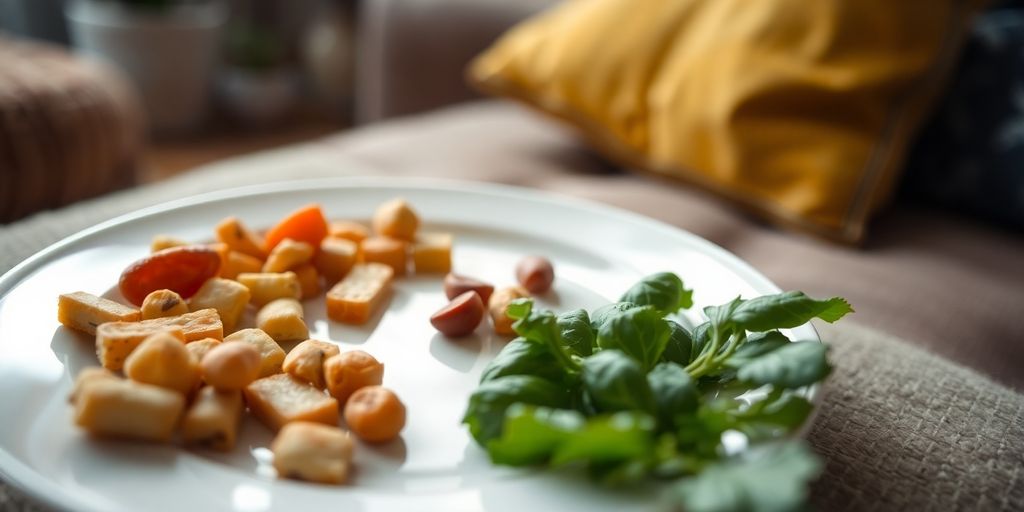 Healthy snacks on a plate in a cozy setting.