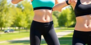Fit person exercising outdoors in sunny park.