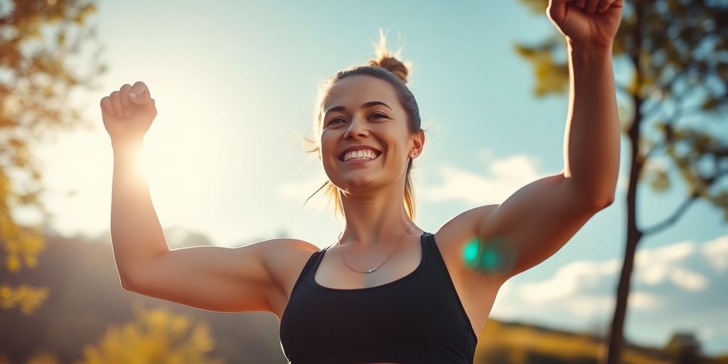 Joyful person exercising outdoors in a natural setting.